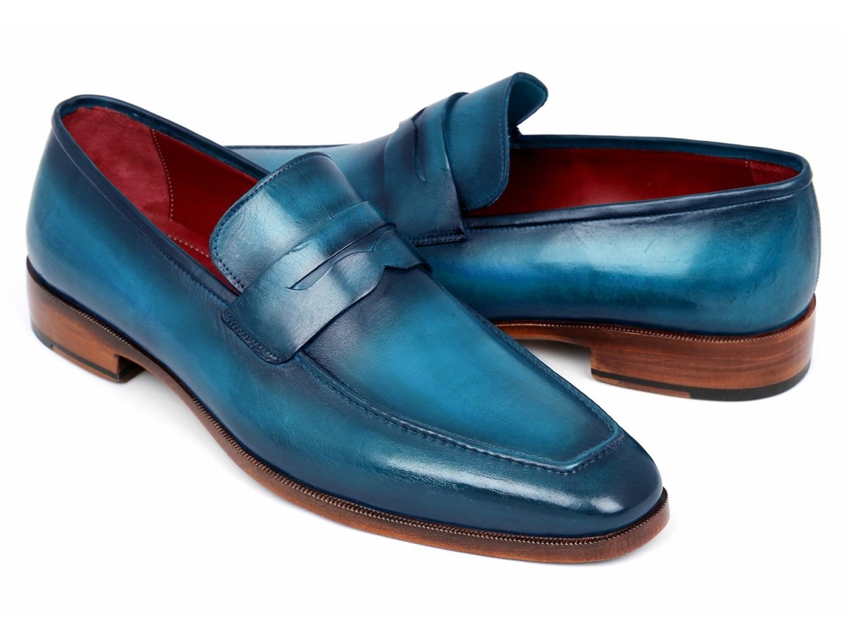 Paul Parkman Men's Penny Loafer Blue and Turquoise Calfskin (ID10TQ84)