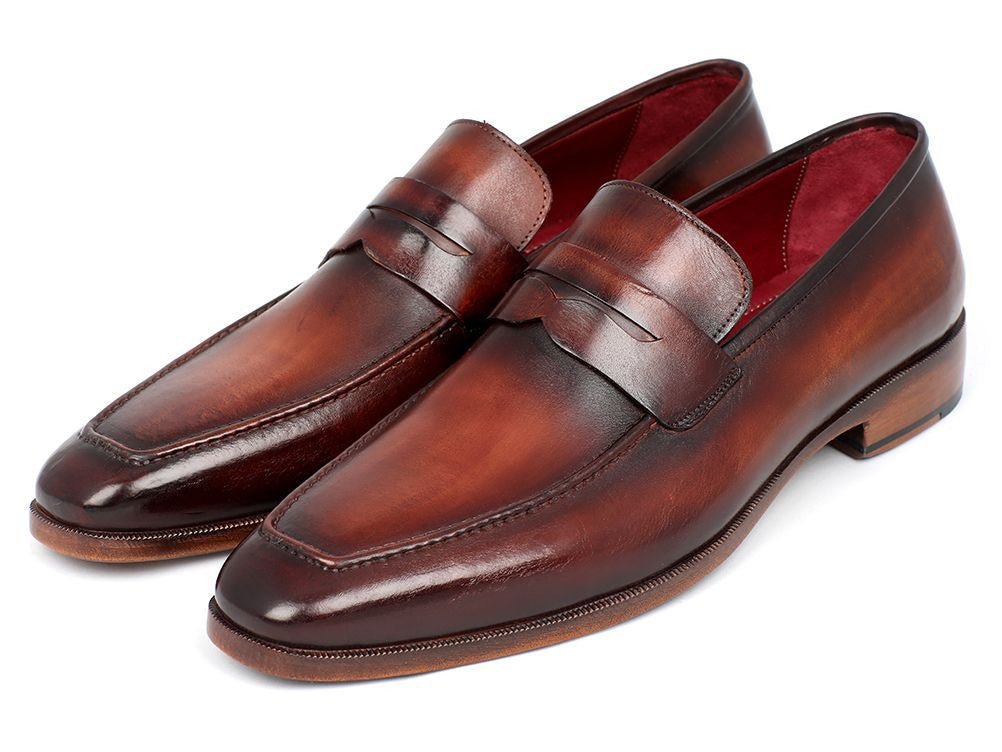 Paul Parkman Men's Penny Loafer Bordeaux and Brown Calfskin (ID10FD61)