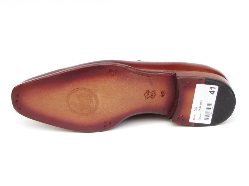 Paul Parkman Men's Penny Loafer Tobacco and Bordeaux Hand - Painted Shoes (ID067 - BRD)