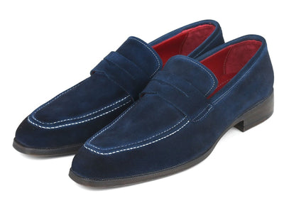 Paul Parkman Men's Penny Loafers Navy Suede (ID10SD21)