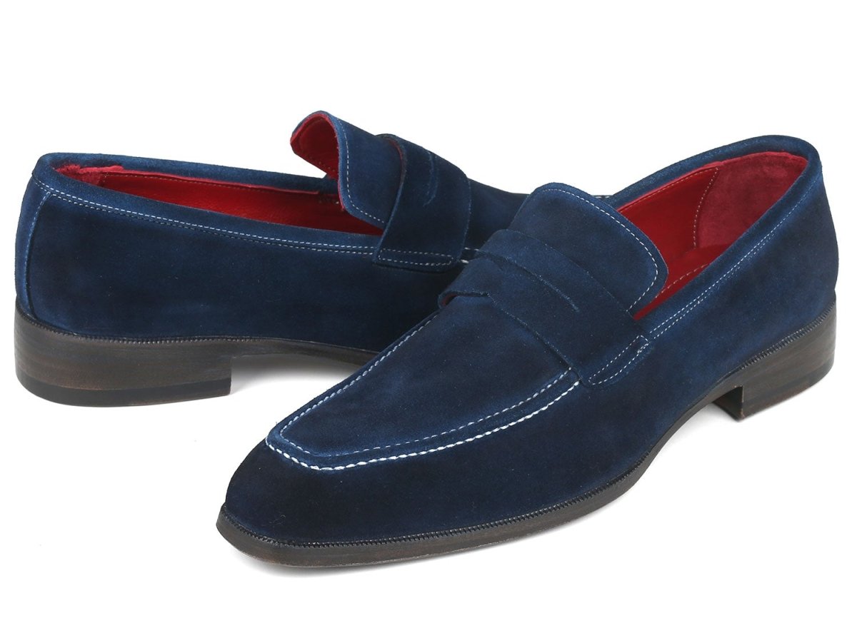 Paul Parkman Men's Penny Loafers Navy Suede (ID10SD21)