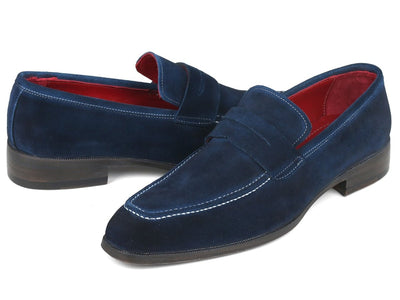 Paul Parkman Men's Penny Loafers Navy Suede (ID10SD21)