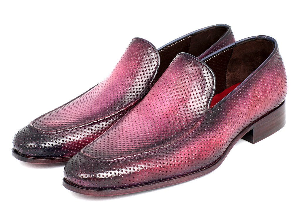 Paul Parkman Men's Perforated Leather Loafers in Purple