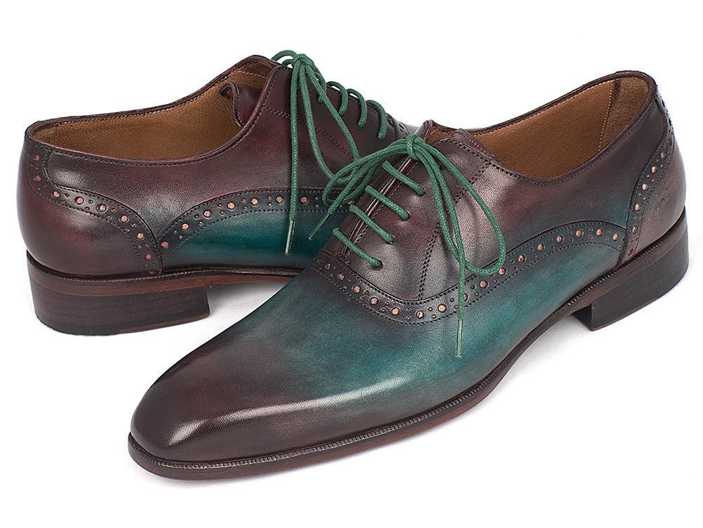 Paul Parkman Men's Plain Toe Oxfords in Green and Bordeaux
