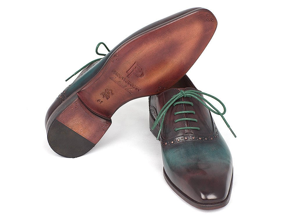 Paul Parkman Men's Plain Toe Oxfords in Green and Bordeaux