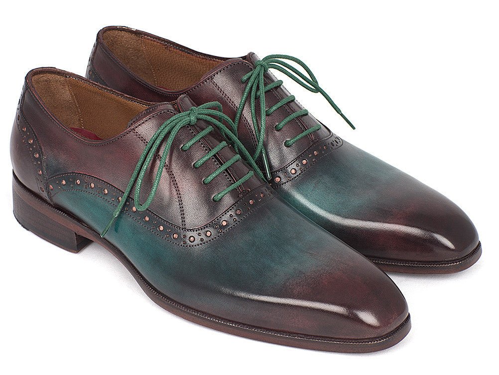 Paul Parkman Men's Plain Toe Oxfords in Green and Bordeaux