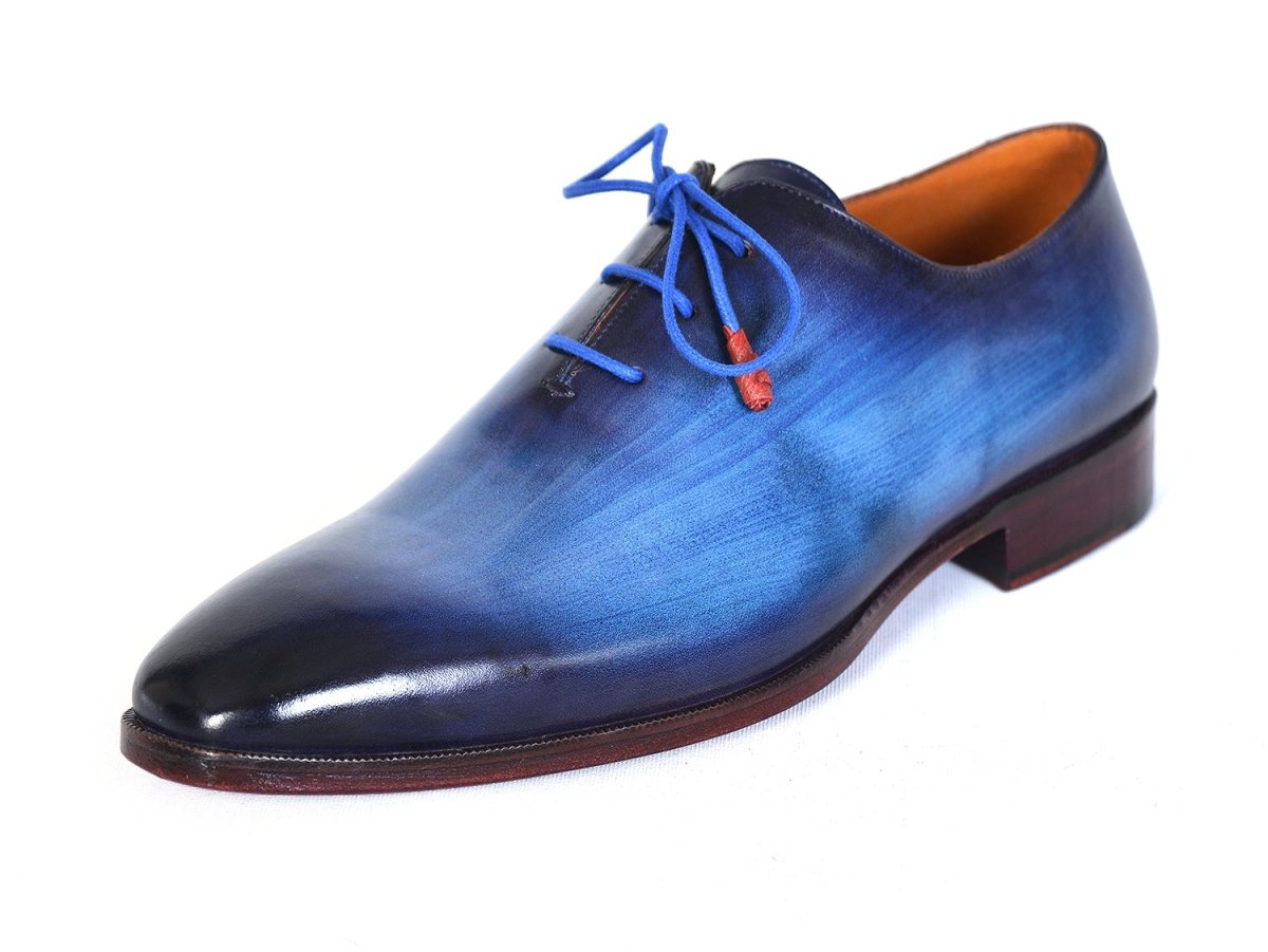 Paul Parkman Men's Plain Toe Wholecut Oxfords Blue Hand Painted (ID755 BLU)