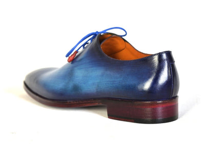 Paul Parkman Men's Plain Toe Wholecut Oxfords Blue Hand Painted (ID755 BLU)