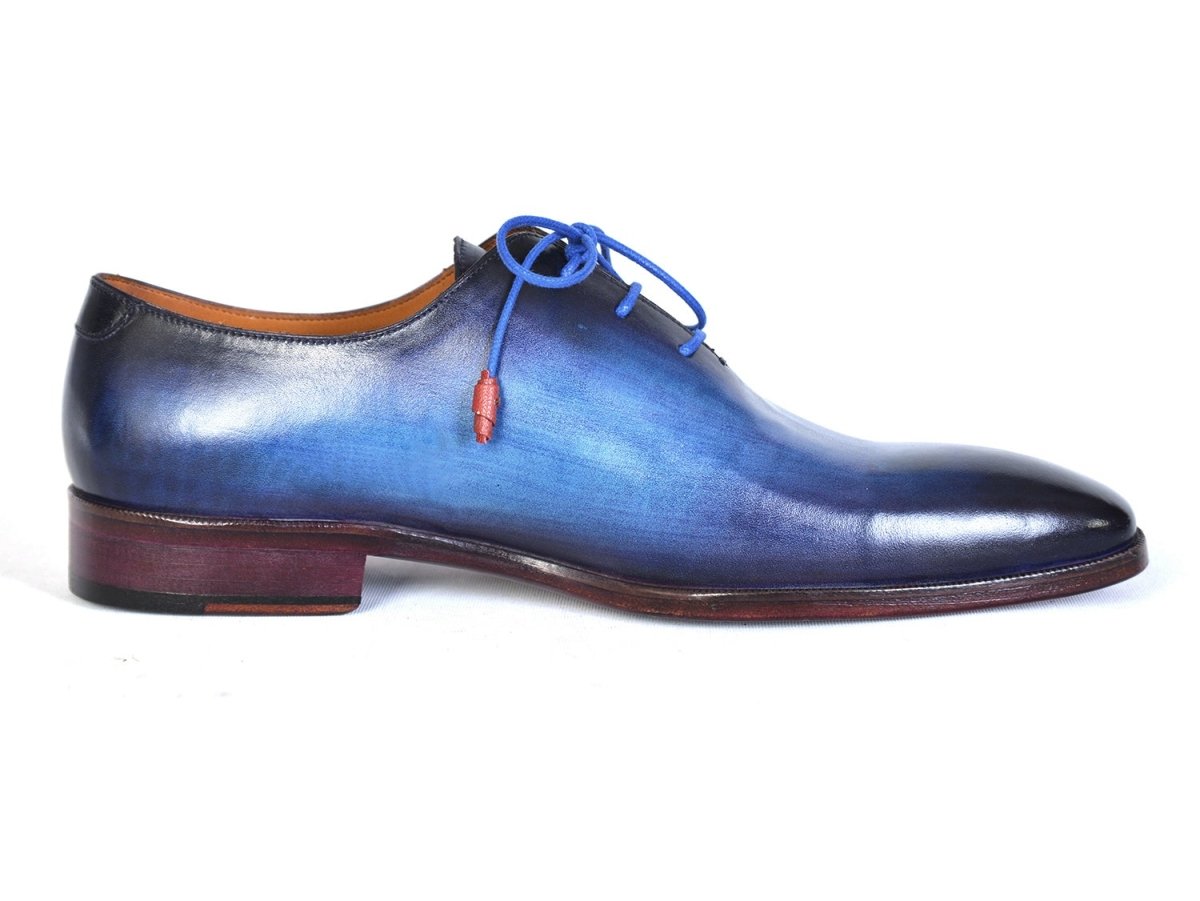 Paul Parkman Men's Plain Toe Wholecut Oxfords Blue Hand Painted (ID755 BLU)