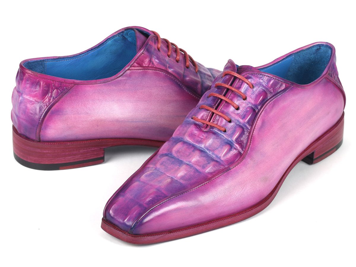 Paul Parkman Men's Purple Croco Textured Leather Bicycle Toe Oxfords (ID94 277)