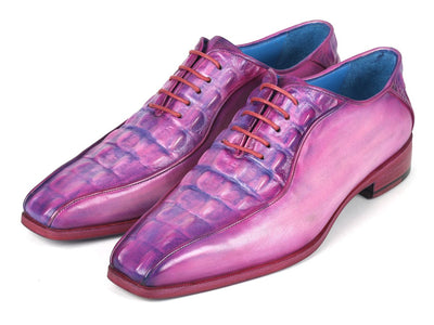 Paul Parkman Men's Purple Croco Textured Leather Bicycle Toe Oxfords (ID94 277)