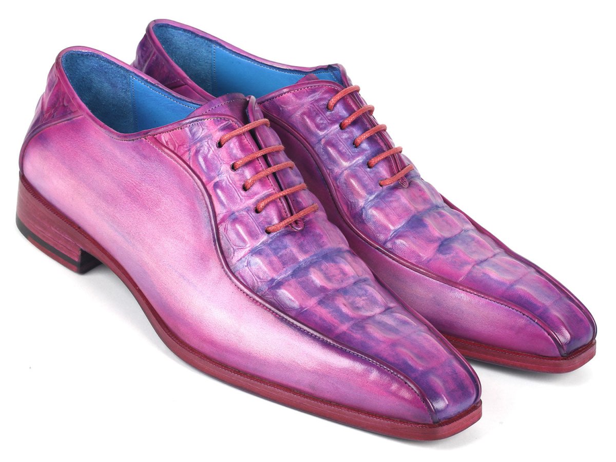 Paul Parkman Men's Purple Croco Textured Leather Bicycle Toe Oxfords (ID94 277)