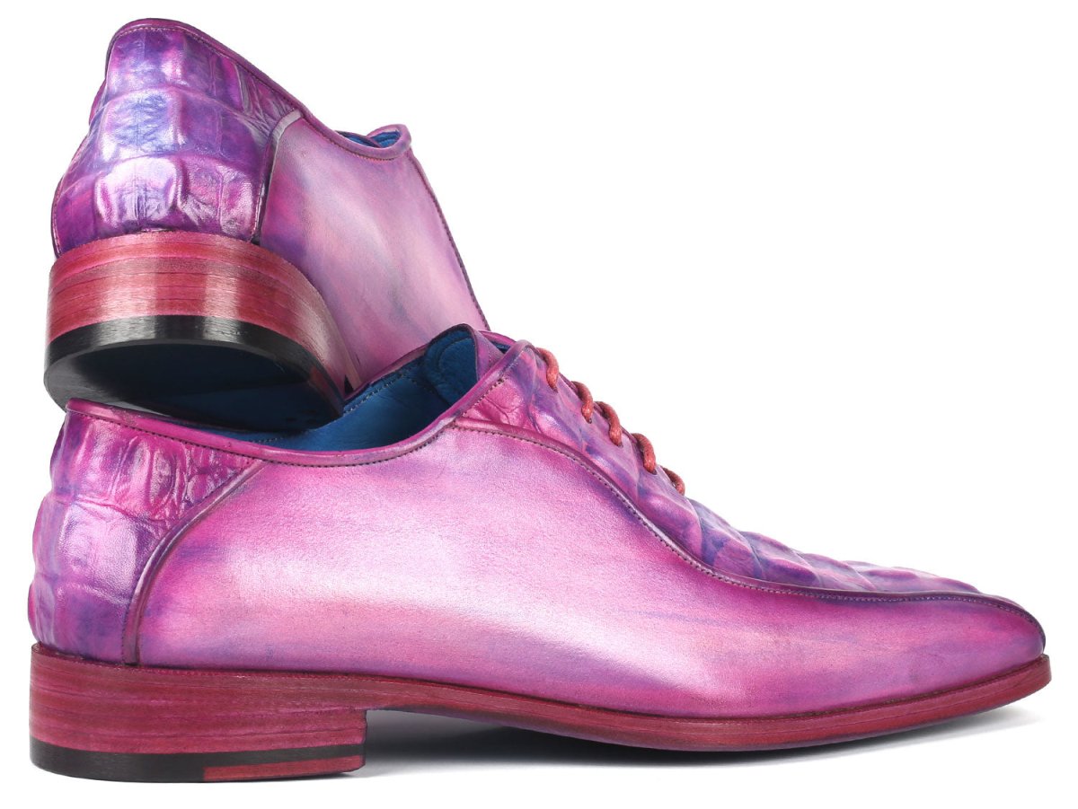 Paul Parkman Men's Purple Croco Textured Leather Bicycle Toe Oxfords (ID94 277)
