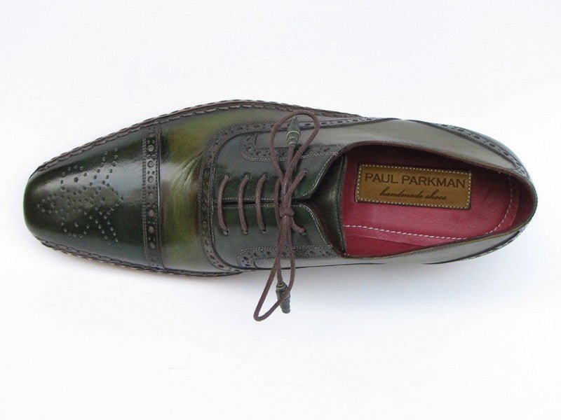 Paul Parkman Men's Side Handsewn Captoe Oxfords Green (ID5032 - GREEN)