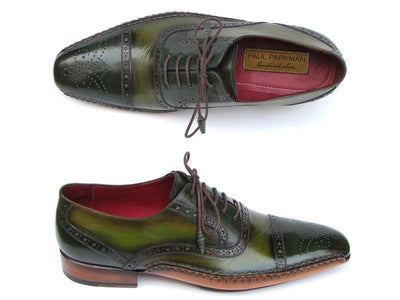 Paul Parkman Men's Side Handsewn Captoe Oxfords Green (ID5032 - GREEN)