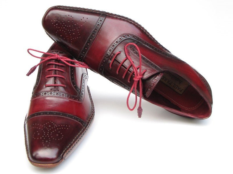 Paul Parkman Men's Side Handsewn Captoe Oxfords - Red / Bordeaux Leather Upper and Leather Sole (ID5032 - BRD)