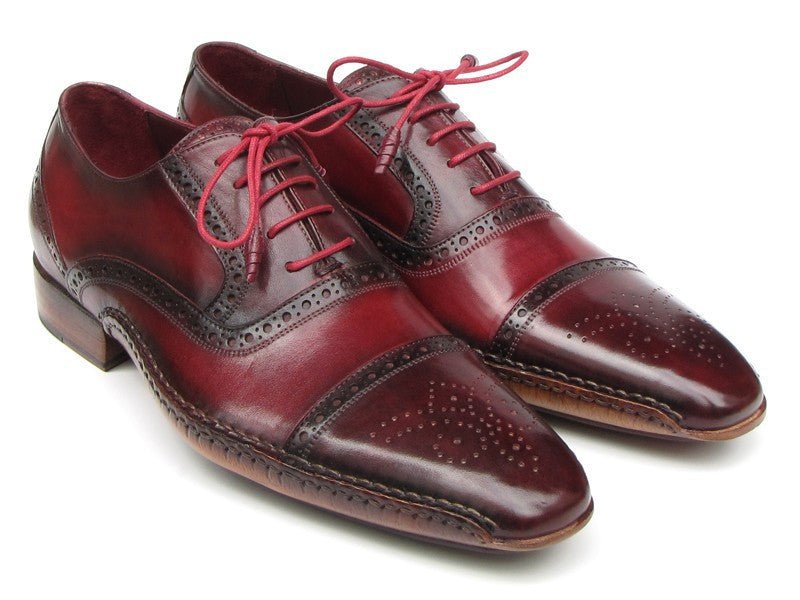 Paul Parkman Men's Side Handsewn Captoe Oxfords - Red / Bordeaux Leather Upper and Leather Sole (ID5032 - BRD)