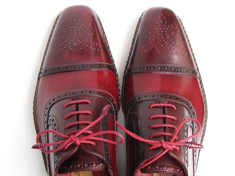 Paul Parkman Men's Side Handsewn Leather Captoe Oxfords in Red Bordeaux