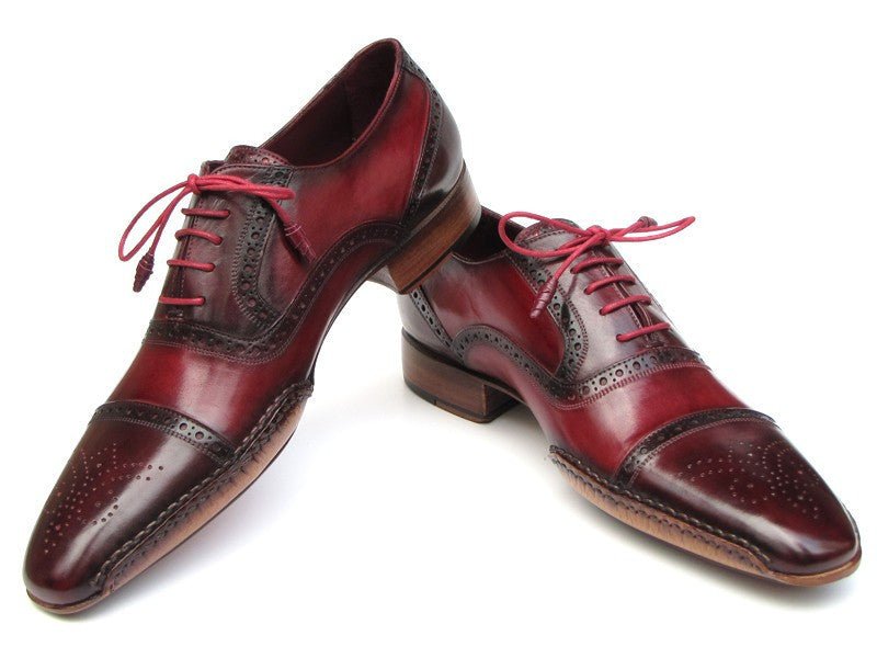 Paul Parkman Men's Side Handsewn Leather Captoe Oxfords in Red Bordeaux