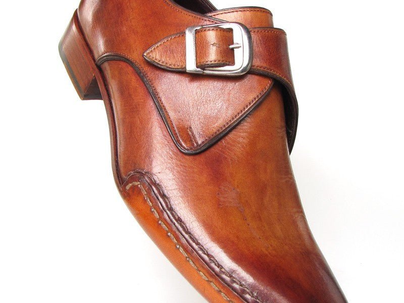 Paul Parkman Men's Side Handsewn Monkstrap Shoes in Tobacco