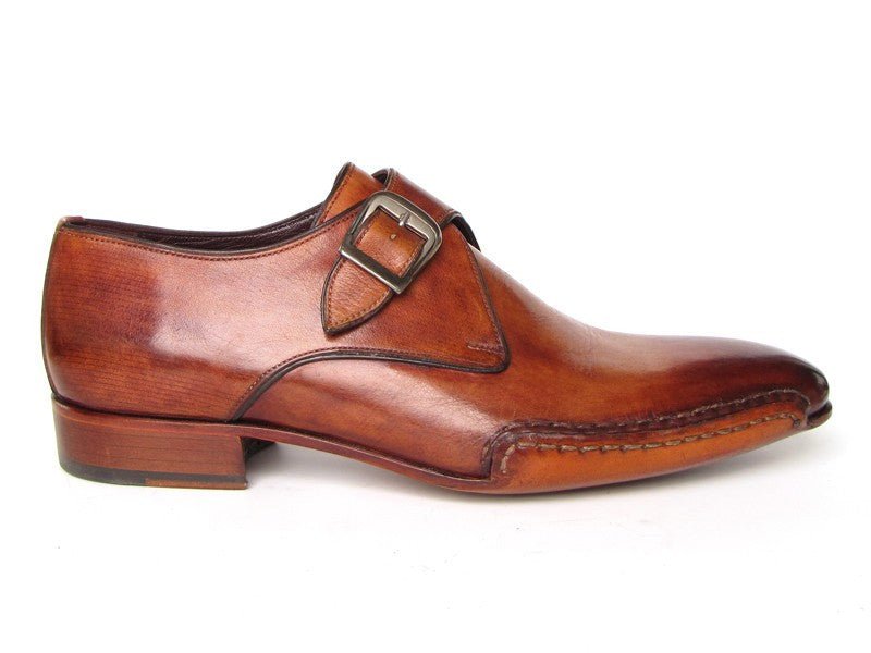 Paul Parkman Men's Side Handsewn Monkstrap Shoes in Tobacco