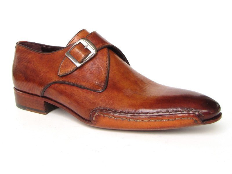 Paul Parkman Men's Side Handsewn Monkstrap Shoes in Tobacco