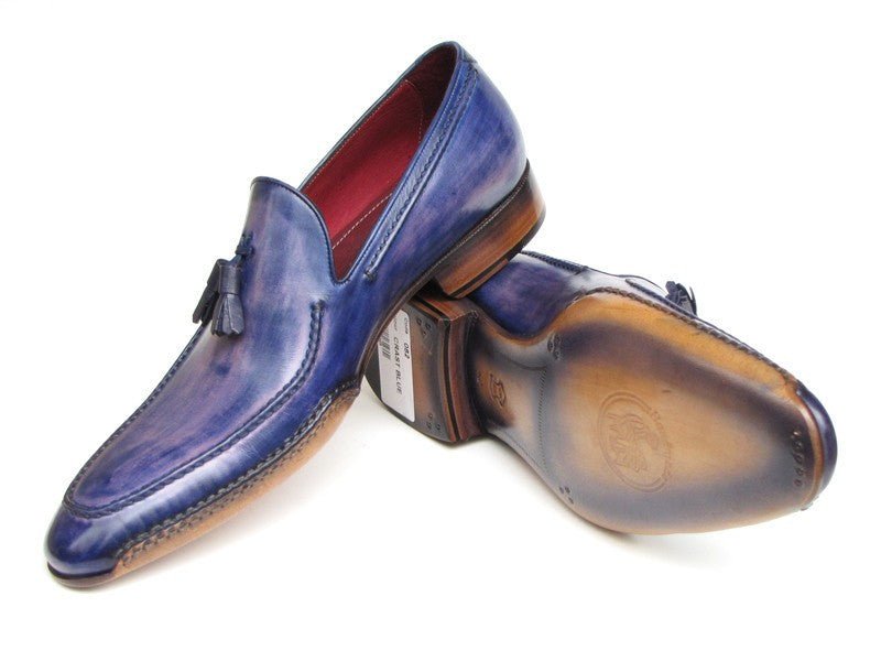 Paul Parkman Men's Side Handsewn Tassel Loafer Blue and Purple (ID082 - BLU - RP)