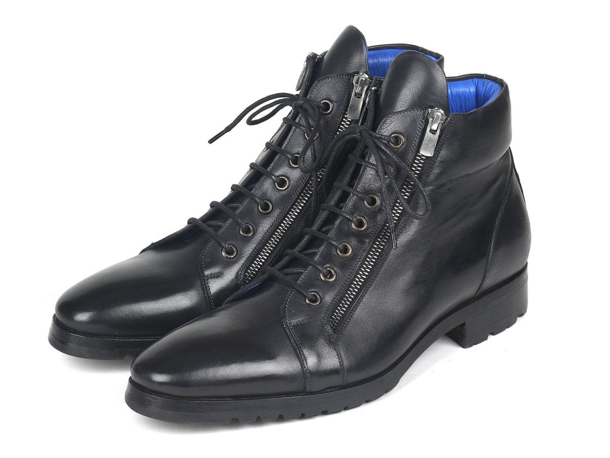 Paul Parkman Men's Side Zipper Leather Boots Black (12455 BLK)