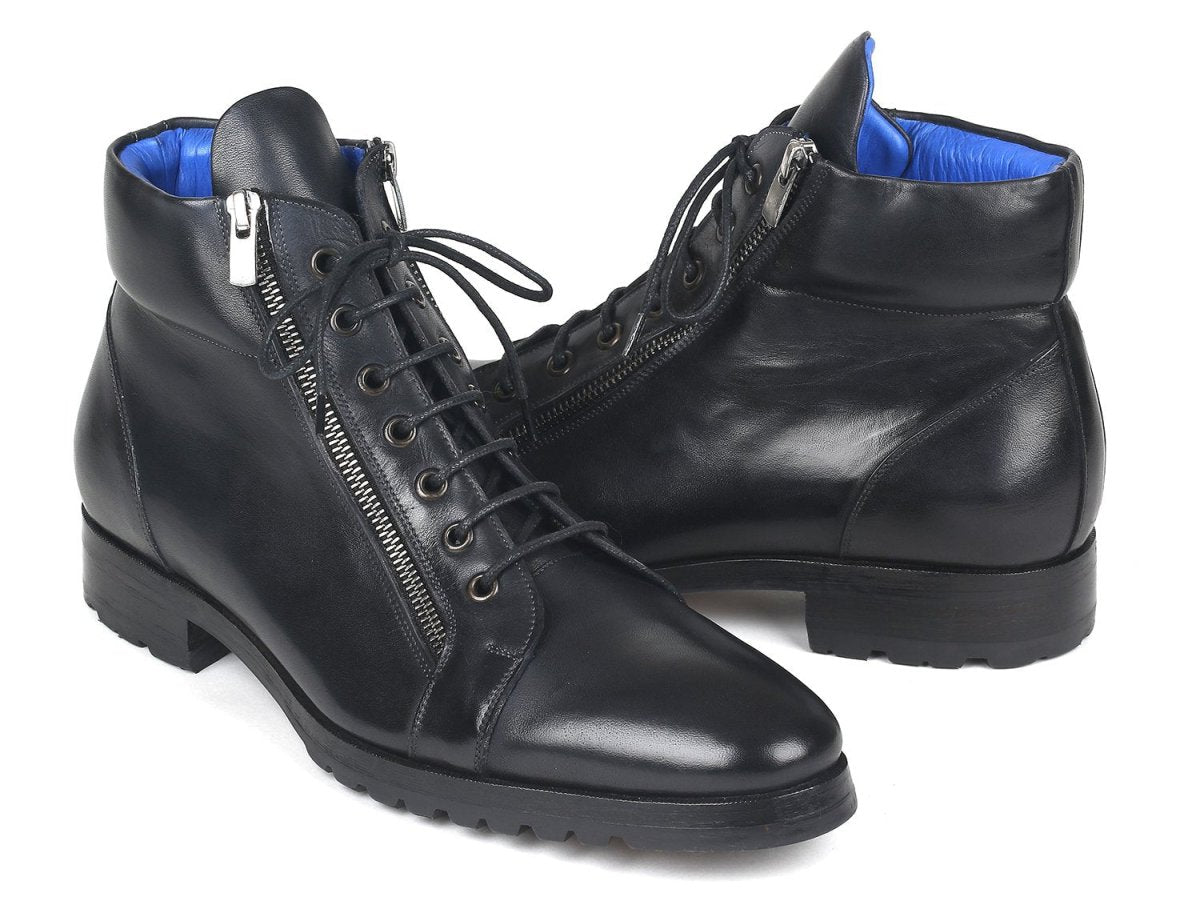 Paul Parkman Men's Side Zipper Leather Boots Black (12455 BLK)
