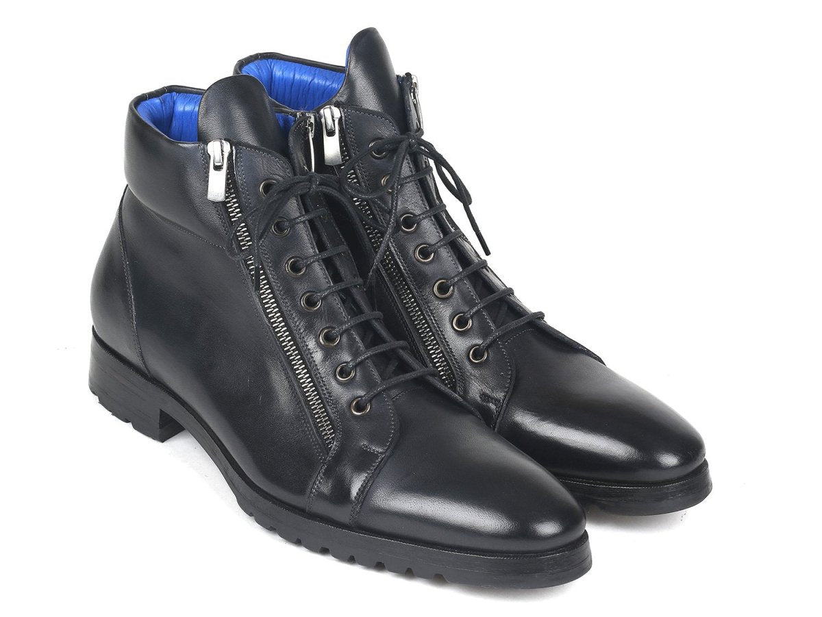 Paul Parkman Men's Side Zipper Leather Boots Black (12455 BLK)
