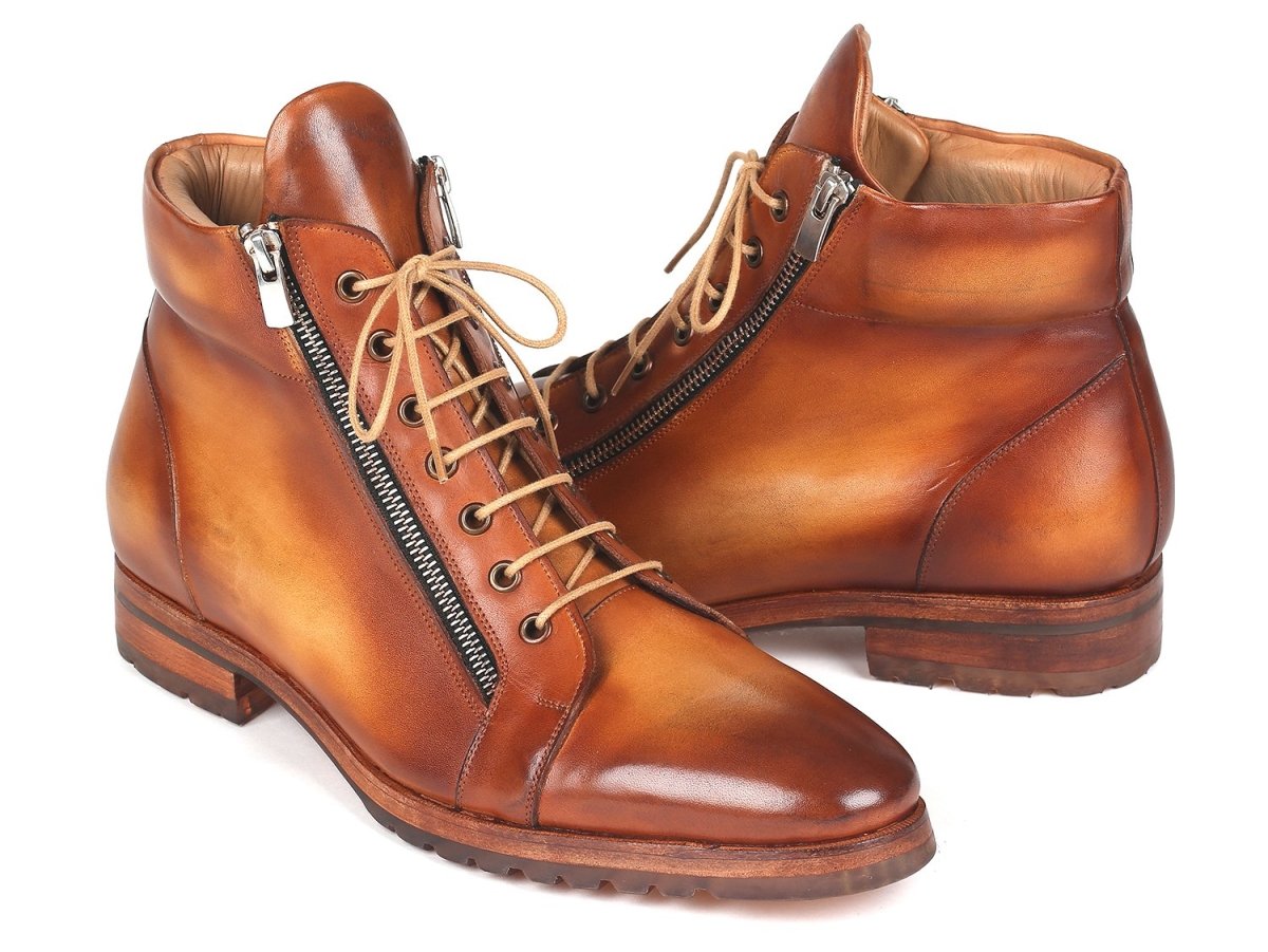 Paul Parkman Men's Side Zipper Leather Boots Light Brown (12455 CML)