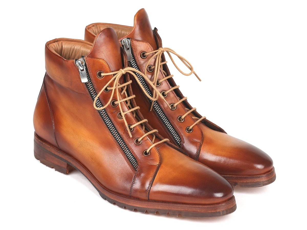 Paul Parkman Men's Side Zipper Leather Boots Light Brown (12455 CML)