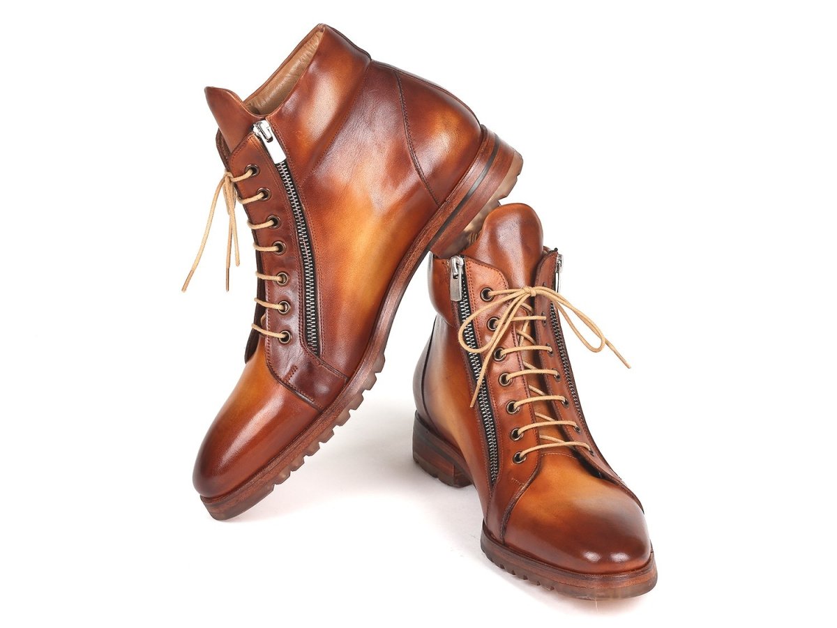 Paul Parkman Men's Side Zipper Leather Boots Light Brown (12455 CML)