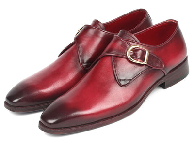 Paul Parkman Men's Single Monkstrap Leather Dress Shoes in Burgundy