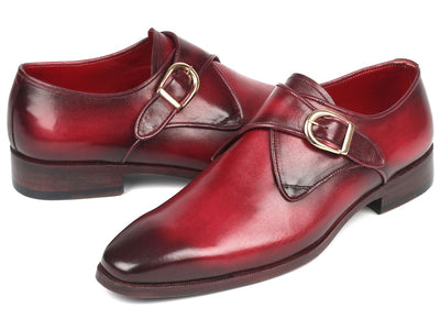 Paul Parkman Men's Single Monkstrap Leather Dress Shoes in Burgundy