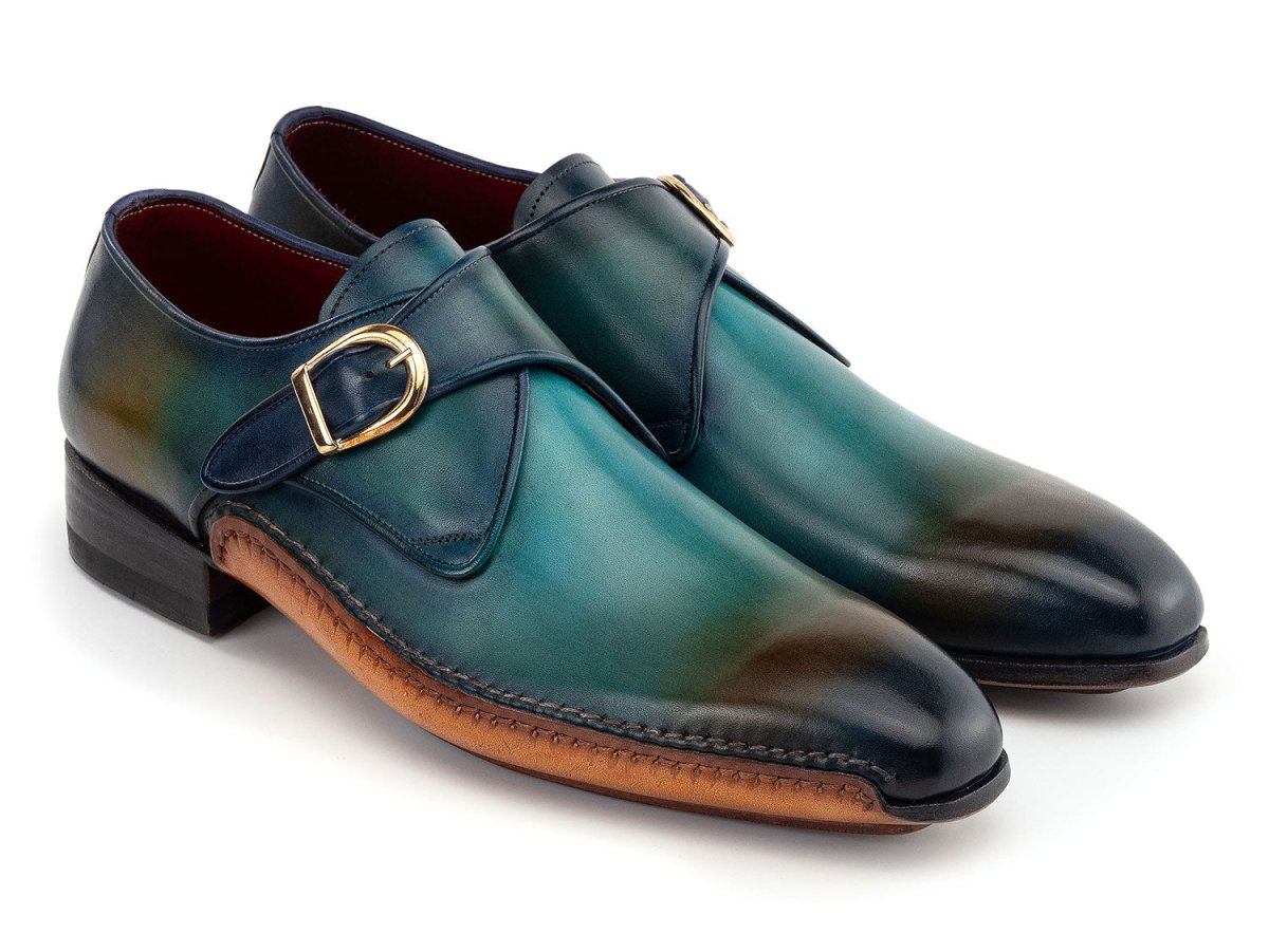 Paul Parkman Men's Single Monkstrap Shoes in Turquoise and Brown