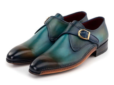 Paul Parkman Men's Single Monkstrap Shoes in Turquoise and Brown