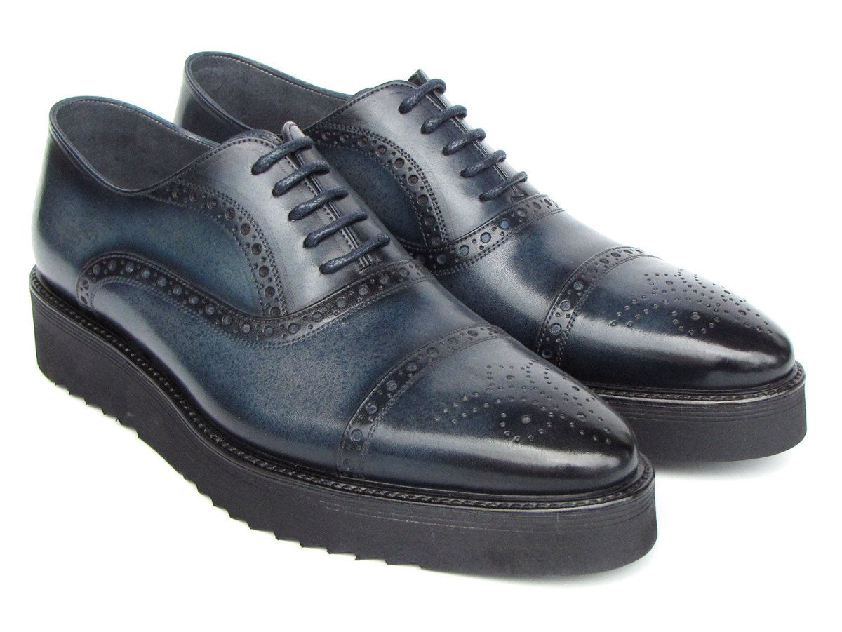 Paul Parkman Men's Smart Casual Cap Toe Oxford Shoes Navy Leather (ID285 NVY LTH)