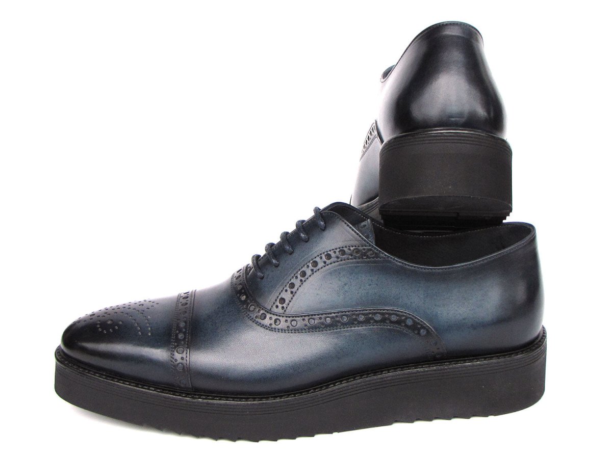 Paul Parkman Men's Smart Casual Cap Toe Oxford Shoes Navy Leather (ID285 NVY LTH)