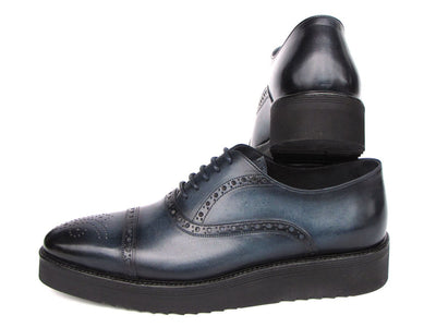 Paul Parkman Men's Smart Casual Cap Toe Oxford Shoes Navy Leather (ID285 NVY LTH)
