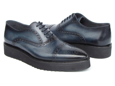 Paul Parkman Men's Smart Casual Cap Toe Oxford Shoes Navy Leather (ID285 NVY LTH)