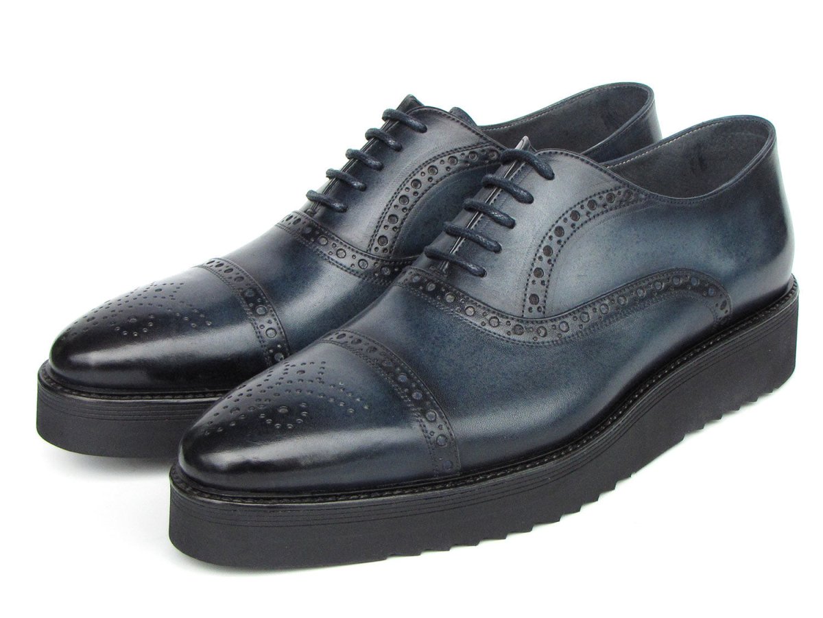 Paul Parkman Men's Smart Casual Cap Toe Oxford Shoes Navy Leather (ID285 NVY LTH)