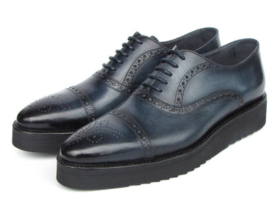 Paul Parkman Men's Smart Casual Cap Toe Oxford Shoes Navy Leather (ID285 NVY LTH)