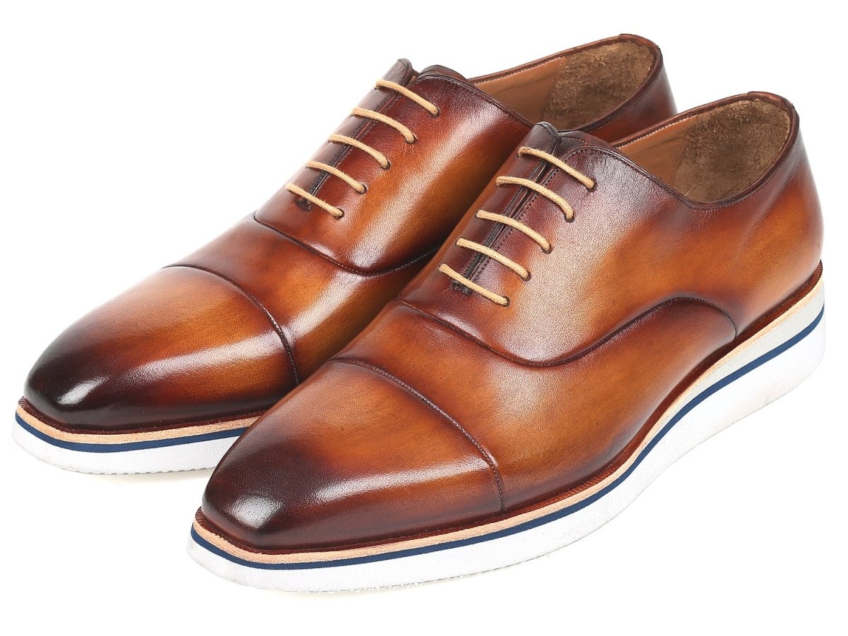 Paul Parkman Men's Smart Casual Leather Oxfords in Brown and Camel