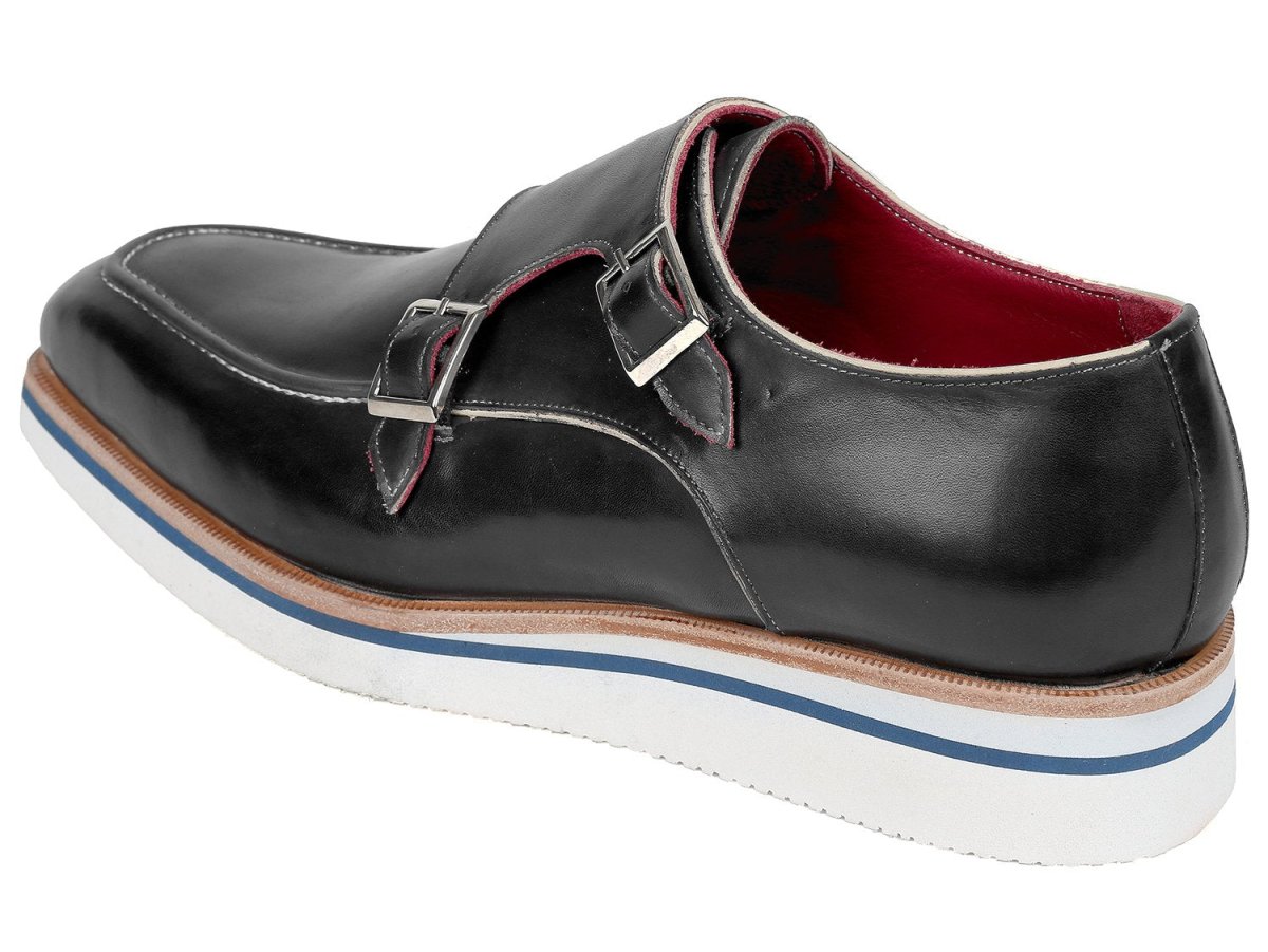 Paul Parkman Men's Smart Casual Monkstrap Leather Shoes in Black