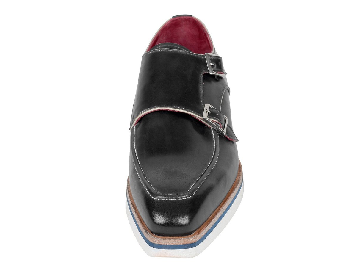 Paul Parkman Men's Smart Casual Monkstrap Shoes Black Leather (ID189 BLK LTH)