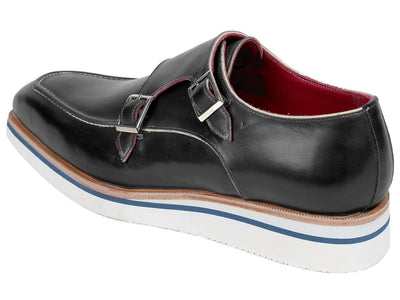 Paul Parkman Men's Smart Casual Monkstrap Shoes Black Leather (ID189 BLK LTH)