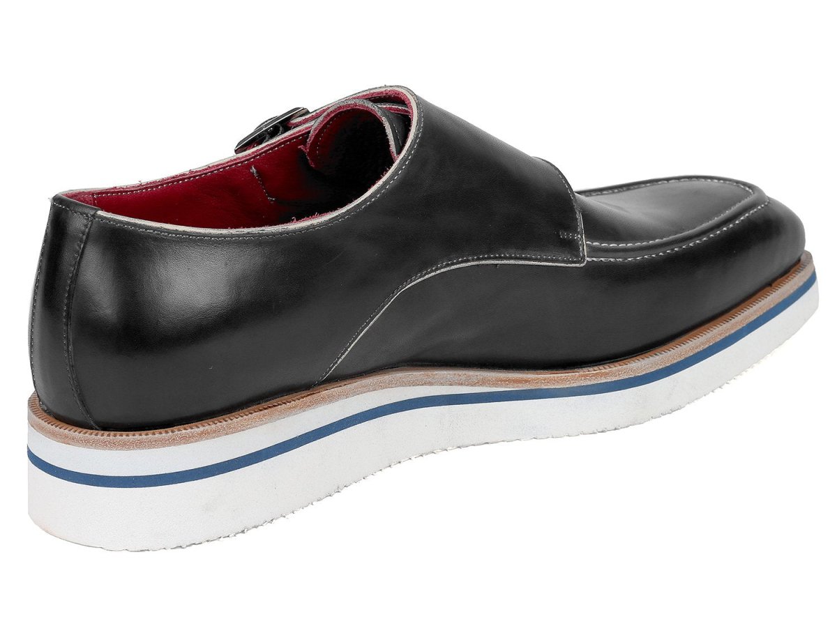 Paul Parkman Men's Smart Casual Monkstrap Shoes Black Leather (ID189 BLK LTH)