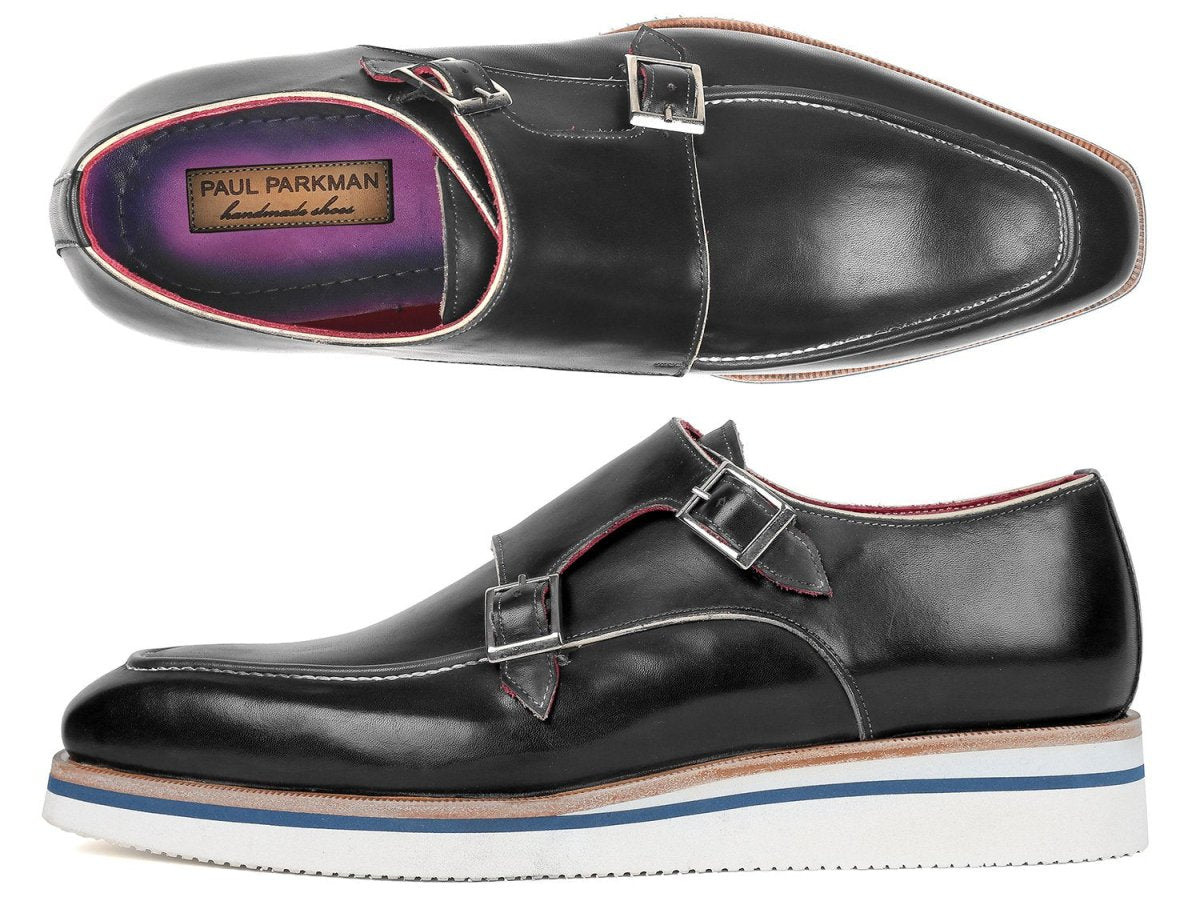 Paul Parkman Men's Smart Casual Monkstrap Shoes Black Leather (ID189 BLK LTH)