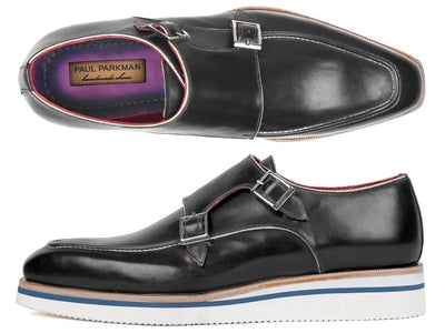 Paul Parkman Men's Smart Casual Monkstrap Shoes Black Leather (ID189 BLK LTH)